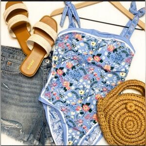 NWT Blue floral print reversible one piece swimsuit